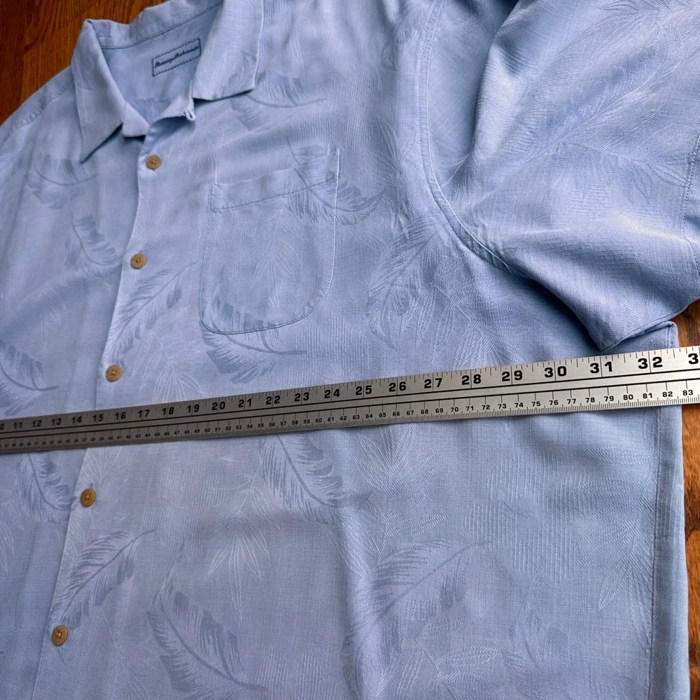 Tommy Bahama 109% Silk Camp Shirt Mens 4XB Blue Jacquard Leaf Short Sleeve - Picture 3 of 15
